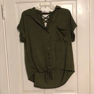 Army green shirt sleeve button down shirt